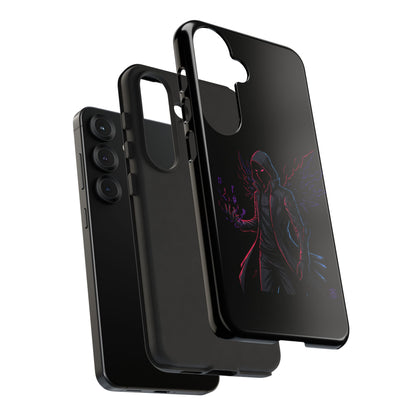 Dark Hoodie Shadow Warrior Phone Case – Protective Tough Case with Neon Winged Grim Reaper Design