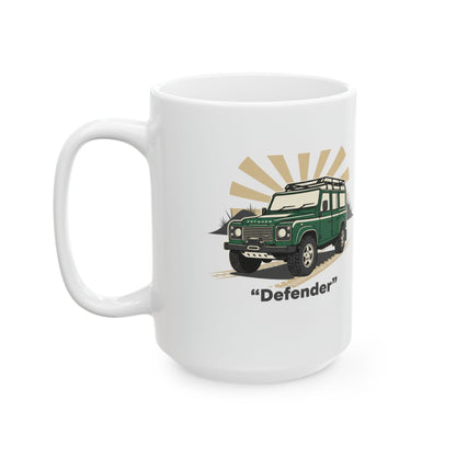 Classic Car Ceramic Mug — Vintage Land Rover & Aston Martin Illustration (11oz, 15oz)