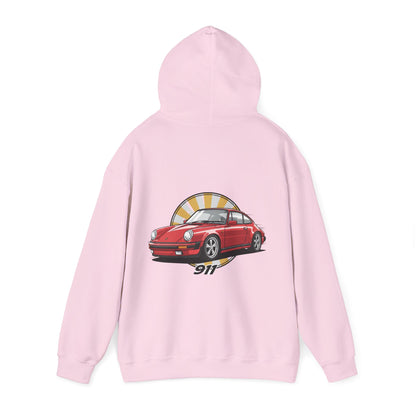 Porsche 911 Red Sports Car Hoodie — Retro Sunrise Racing Graphic