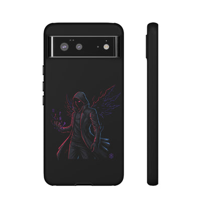 Dark Hoodie Shadow Warrior Phone Case – Protective Tough Case with Neon Winged Grim Reaper Design