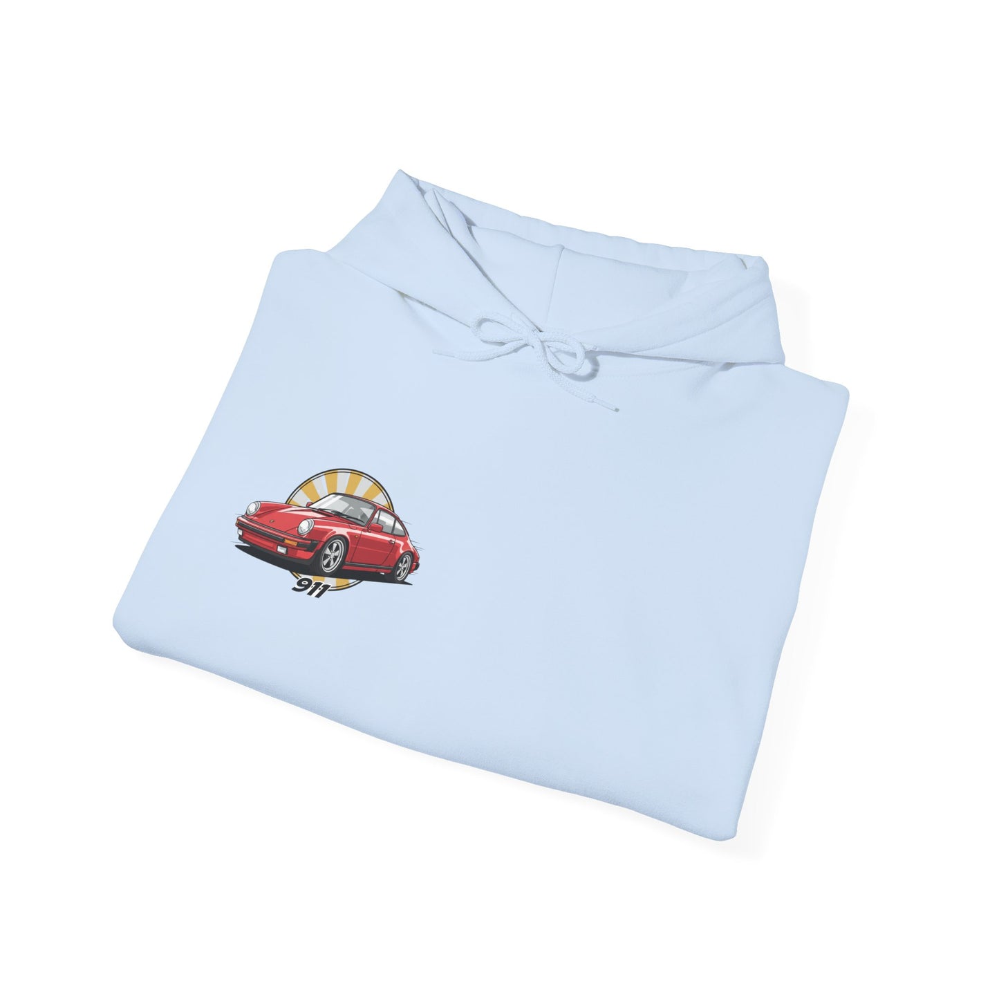 Porsche 911 Red Sports Car Hoodie — Retro Sunrise Racing Graphic