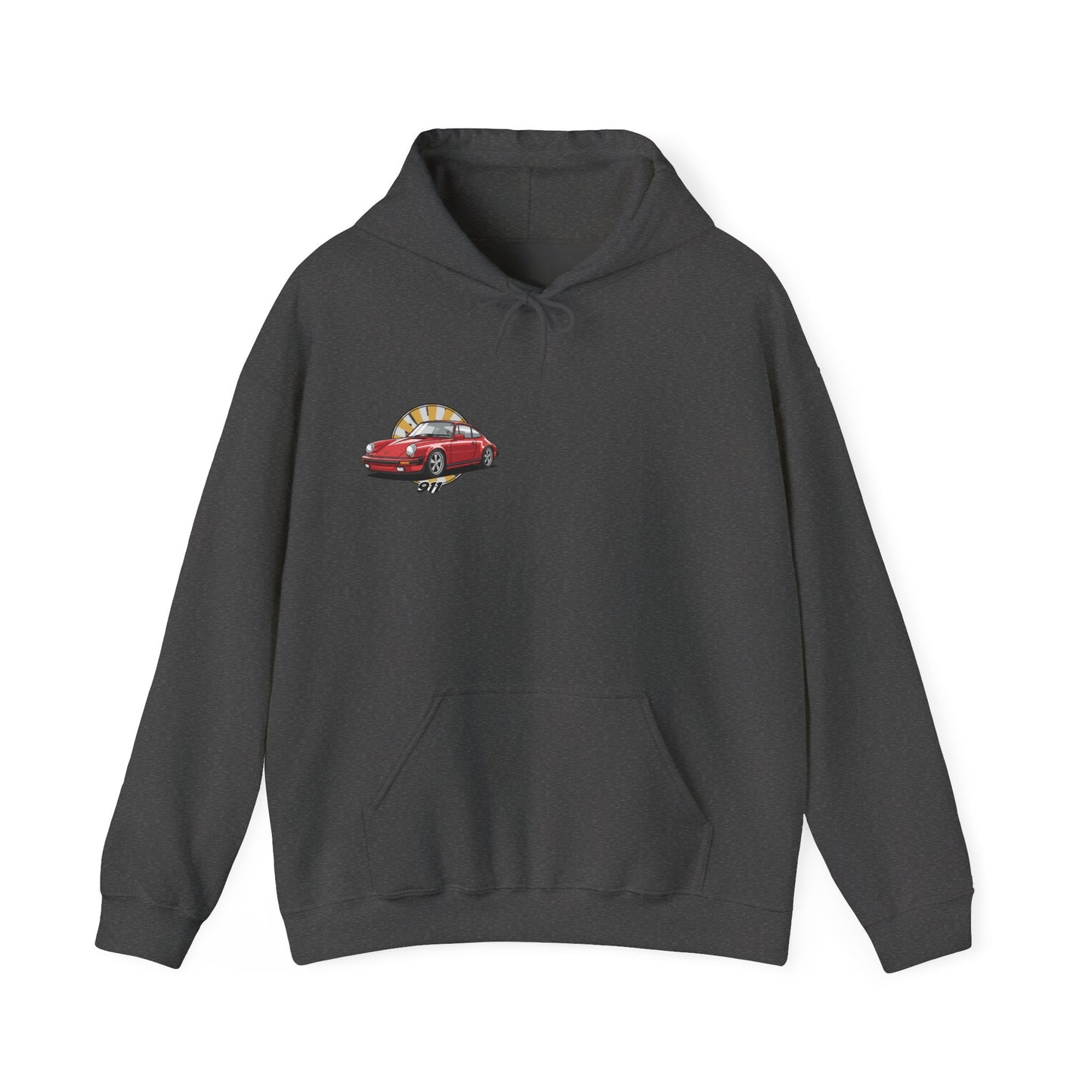 Porsche 911 Red Sports Car Hoodie — Retro Sunrise Racing Graphic