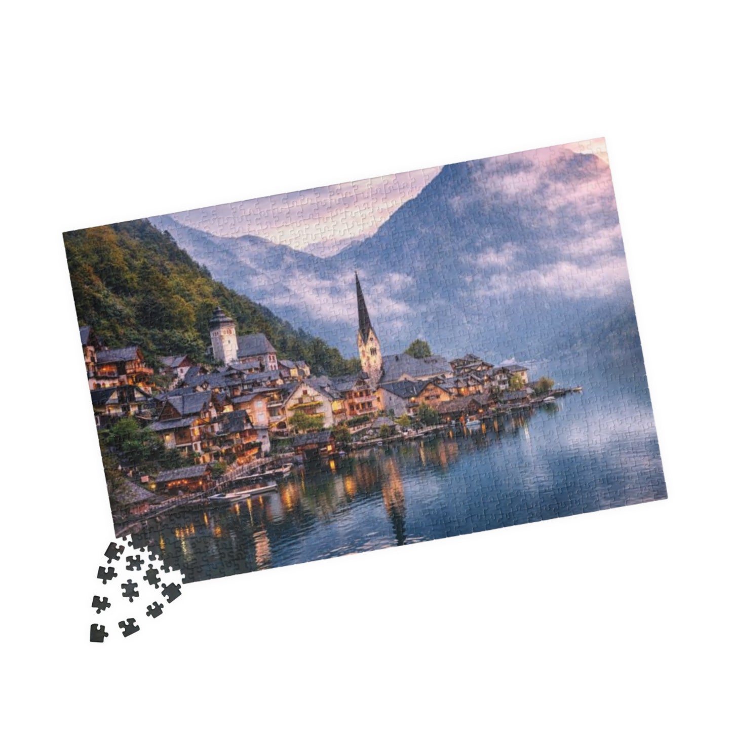 Scenic Alpine Lake Jigsaw Puzzle — Hallstatt Village 110/252/520/1014pc