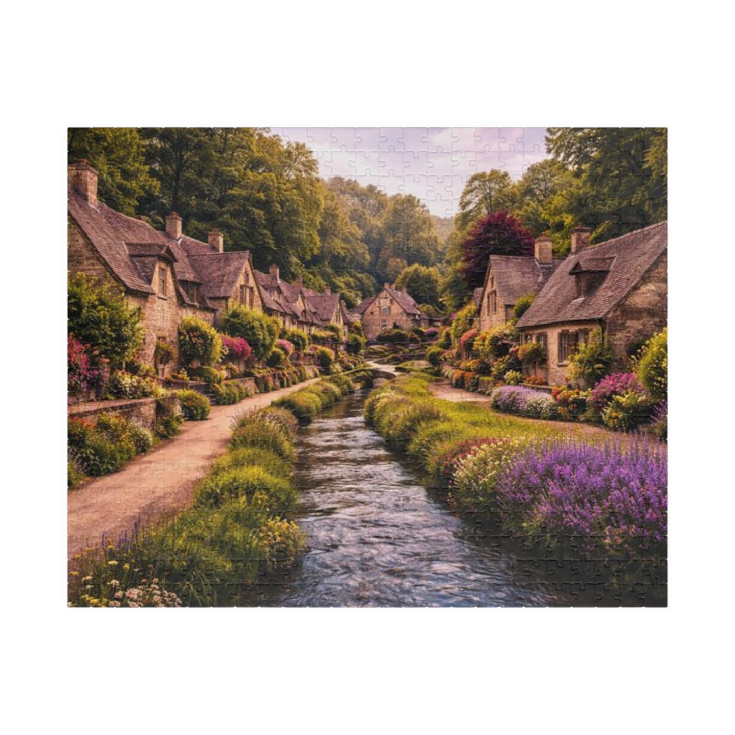 Cottage River Lane Jigsaw Puzzle — Scenic Village Landscape Puzzle (110/252/520/1014 pcs)