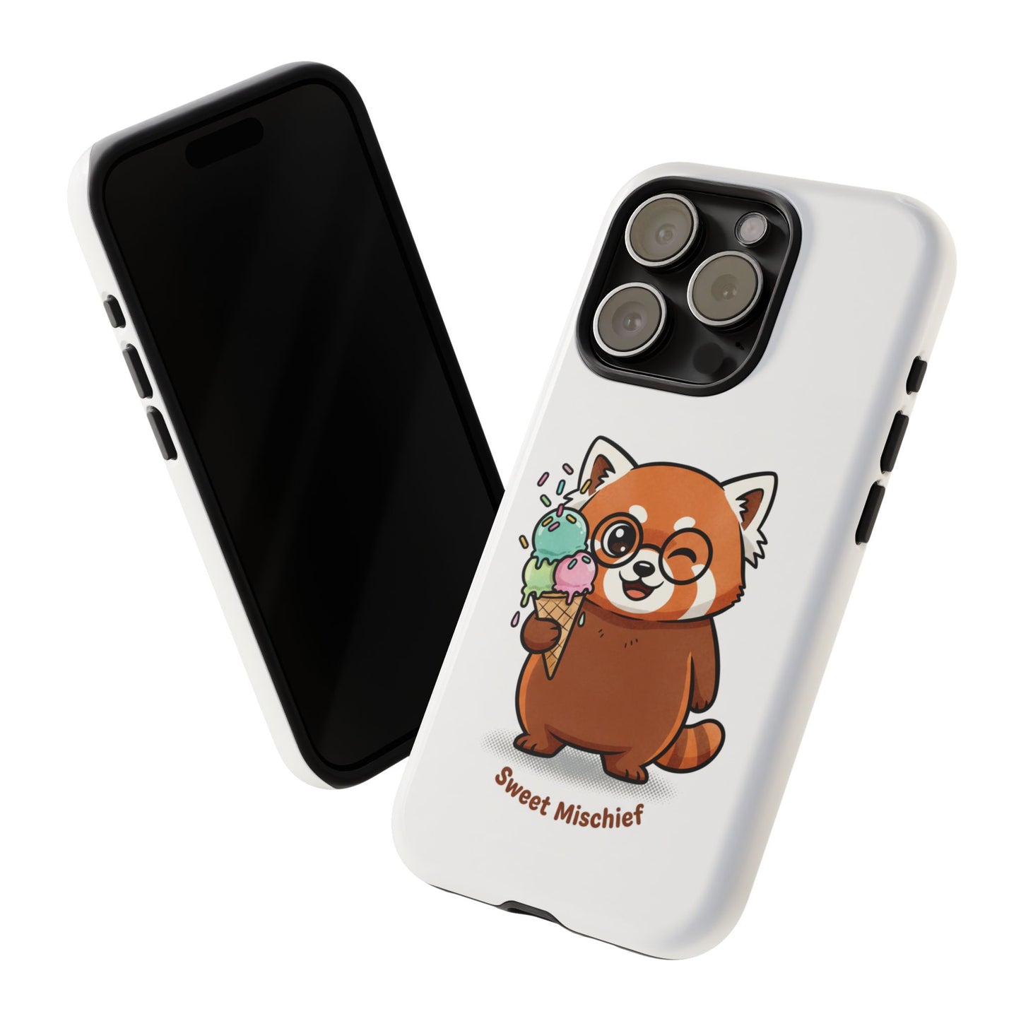 Red Panda Phone Case — "Sweet Mischief" Cute Ice Cream Kawaii Protective Cover