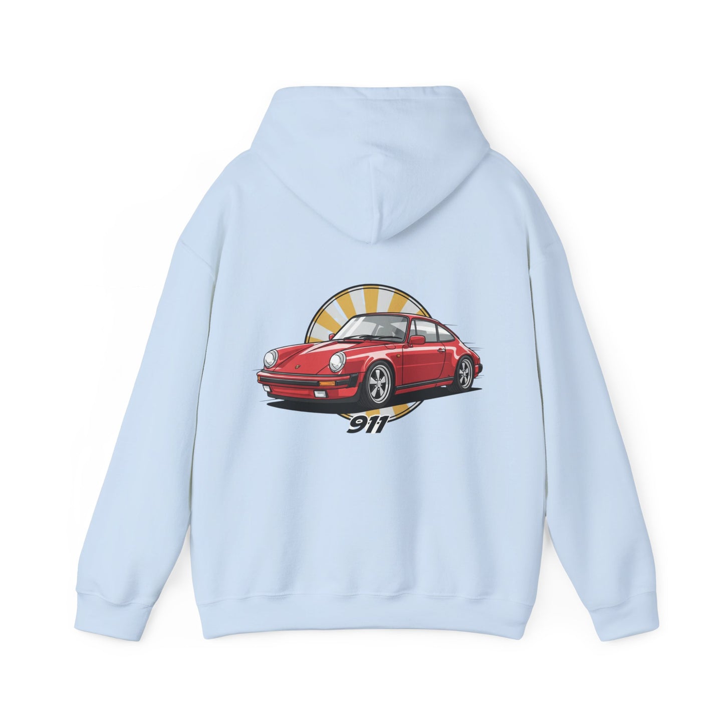 Porsche 911 Red Sports Car Hoodie — Retro Sunrise Racing Graphic