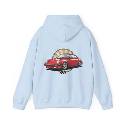 Porsche 911 Red Sports Car Hoodie — Retro Sunrise Racing Graphic