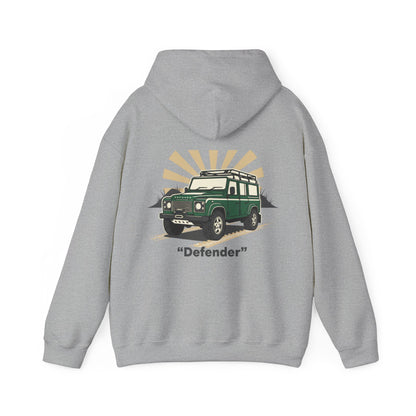 Classic Land Rover Defender SUV Hoodie — Vintage Green Off‑Road Truck Sweatshirt