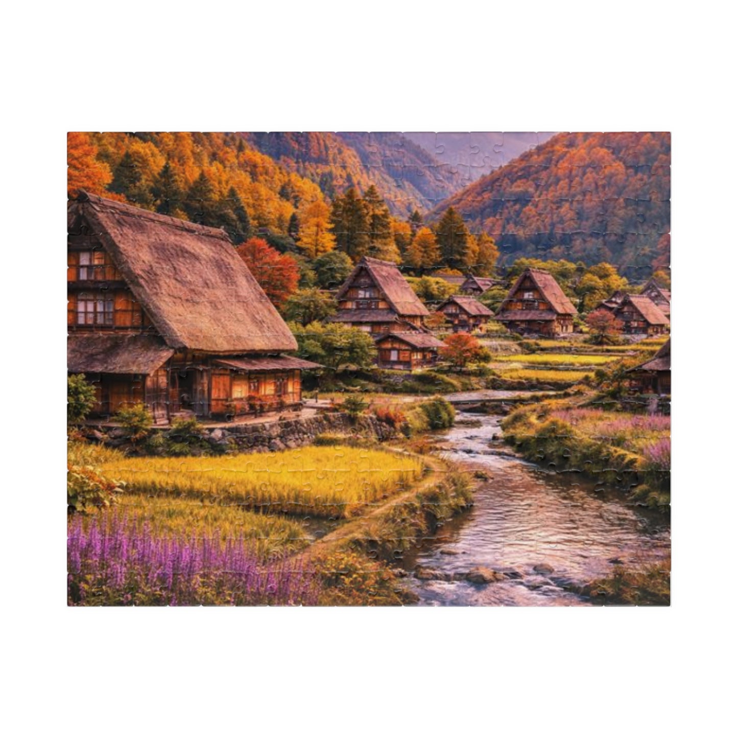 Autumn Mountain Village Jigsaw Puzzle — Scenic 110/252/520/1014-Piece Puzzle