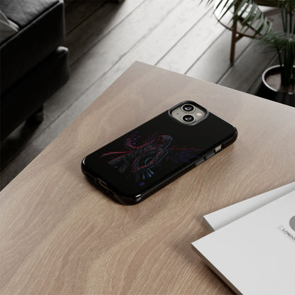 Dark Hoodie Shadow Warrior Phone Case – Protective Tough Case with Neon Winged Grim Reaper Design
