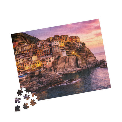 Coastal Village Sunset Puzzle — Scenic Landscape Jigsaw (110/252/520/1014 pcs)