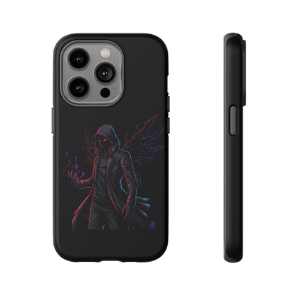 Dark Hoodie Shadow Warrior Phone Case – Protective Tough Case with Neon Winged Grim Reaper Design