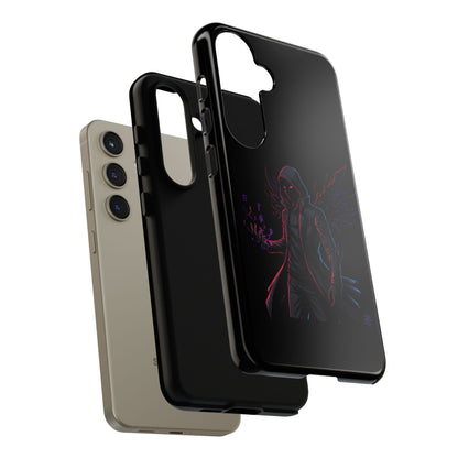 Dark Hoodie Shadow Warrior Phone Case – Protective Tough Case with Neon Winged Grim Reaper Design