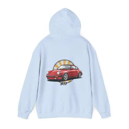 Porsche 911 Red Sports Car Hoodie — Retro Sunrise Racing Graphic