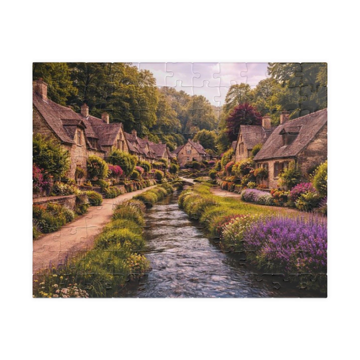 Cottage River Lane Jigsaw Puzzle — Scenic Village Landscape Puzzle (110/252/520/1014 pcs)