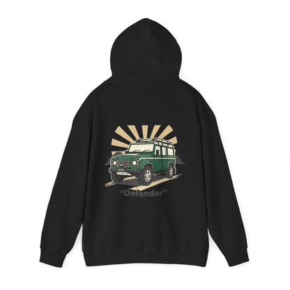 Classic Land Rover Defender SUV Hoodie — Vintage Green Off‑Road Truck Sweatshirt