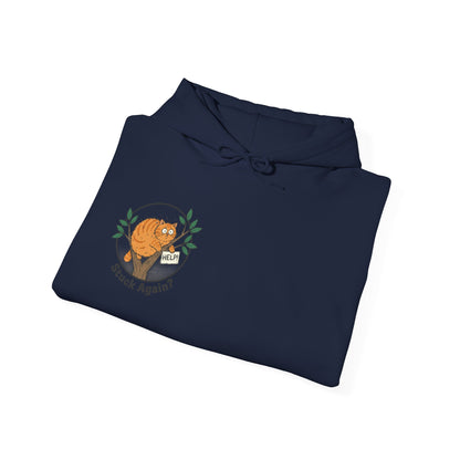 'Stuck Again?' Cat Hoodie — Funny Orange Cat in Tree Sweatshirt