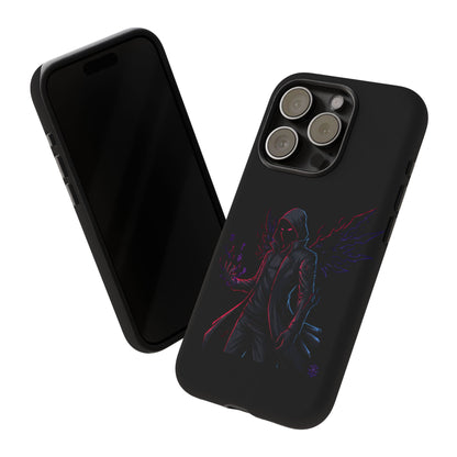 Dark Hoodie Shadow Warrior Phone Case – Protective Tough Case with Neon Winged Grim Reaper Design