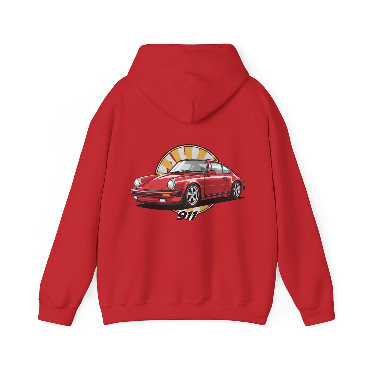 Porsche 911 Red Sports Car Hoodie — Retro Sunrise Racing Graphic