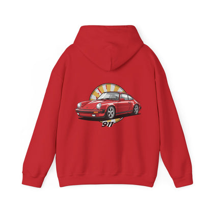 Porsche 911 Red Sports Car Hoodie — Retro Sunrise Racing Graphic