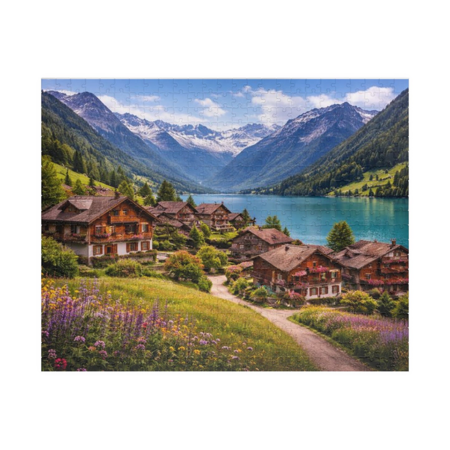 Scenic Alpine Lakeside Village Jigsaw Puzzle — 110/252/520/1014 pcs