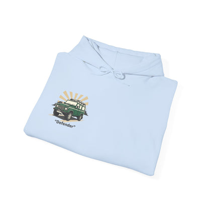Classic Land Rover Defender SUV Hoodie — Vintage Green Off‑Road Truck Sweatshirt