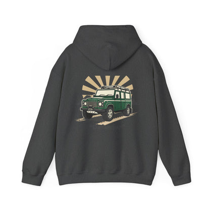 Classic Land Rover Defender SUV Hoodie — Vintage Green Off‑Road Truck Sweatshirt
