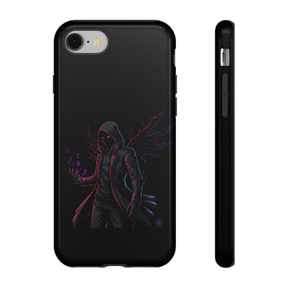 Dark Hoodie Shadow Warrior Phone Case – Protective Tough Case with Neon Winged Grim Reaper Design