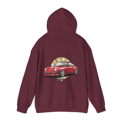 Porsche 911 Red Sports Car Hoodie — Retro Sunrise Racing Graphic