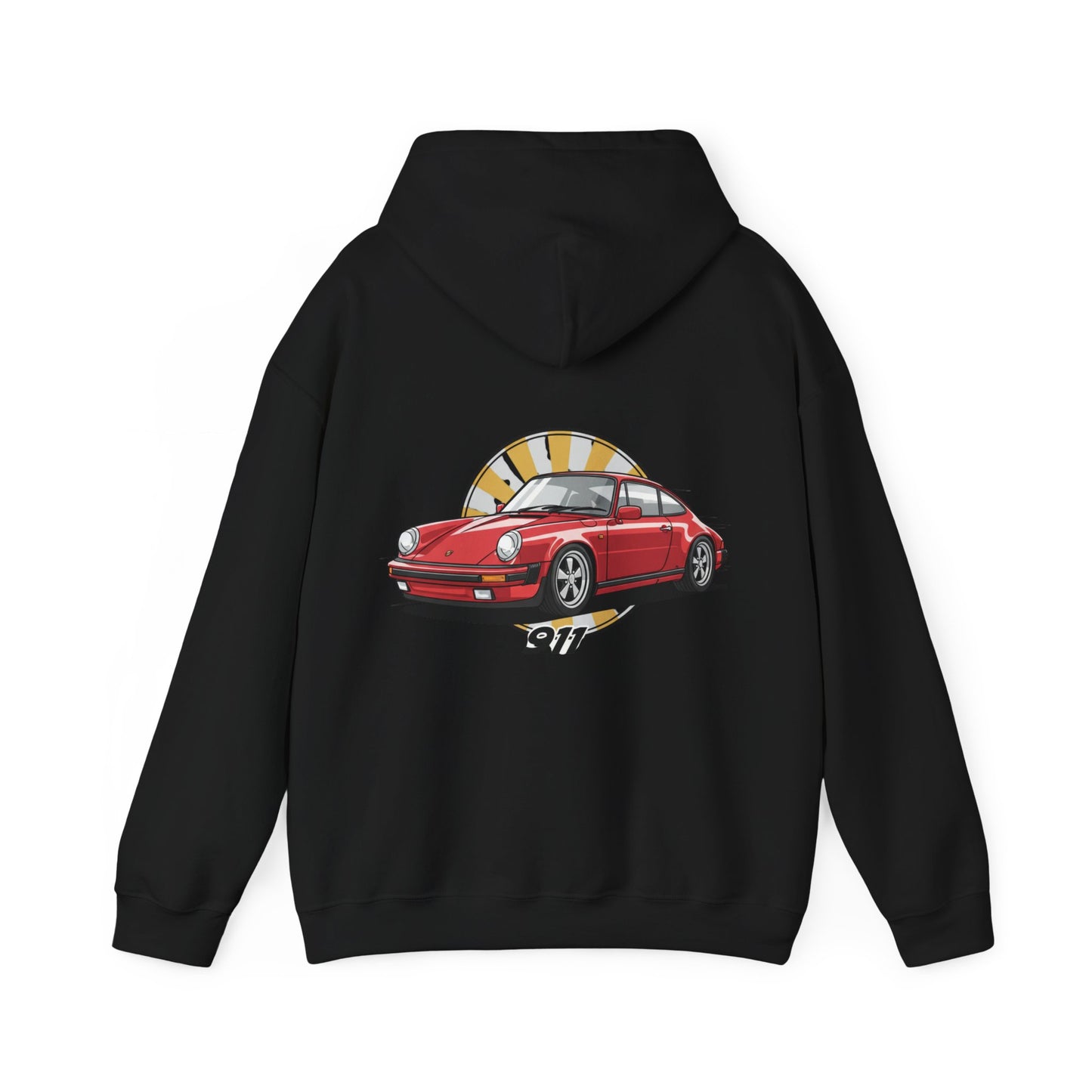 Porsche 911 Red Sports Car Hoodie — Retro Sunrise Racing Graphic