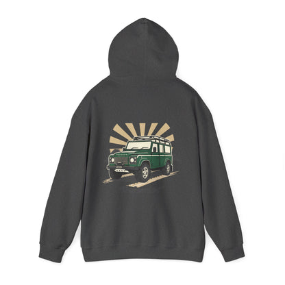 Classic Land Rover Defender SUV Hoodie — Vintage Green Off‑Road Truck Sweatshirt