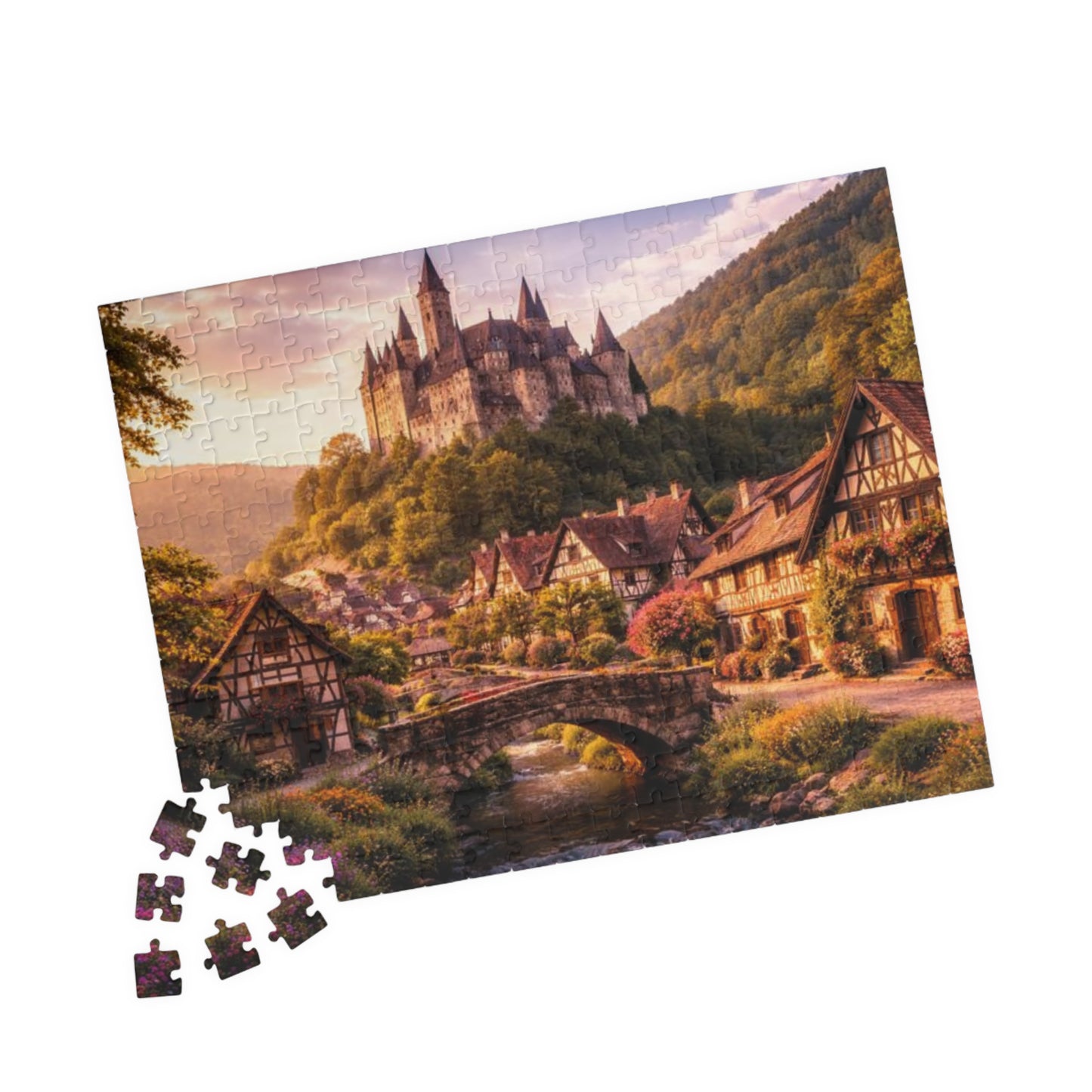 Scenic Castle Village Jigsaw Puzzle — 110/252/520/1014-Piece Fantasy Landscape Puzzle