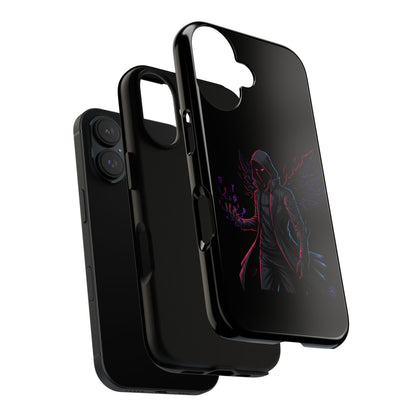 Dark Hoodie Shadow Warrior Phone Case – Protective Tough Case with Neon Winged Grim Reaper Design