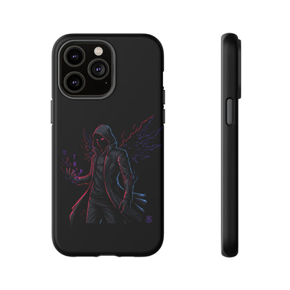 Dark Hoodie Shadow Warrior Phone Case – Protective Tough Case with Neon Winged Grim Reaper Design
