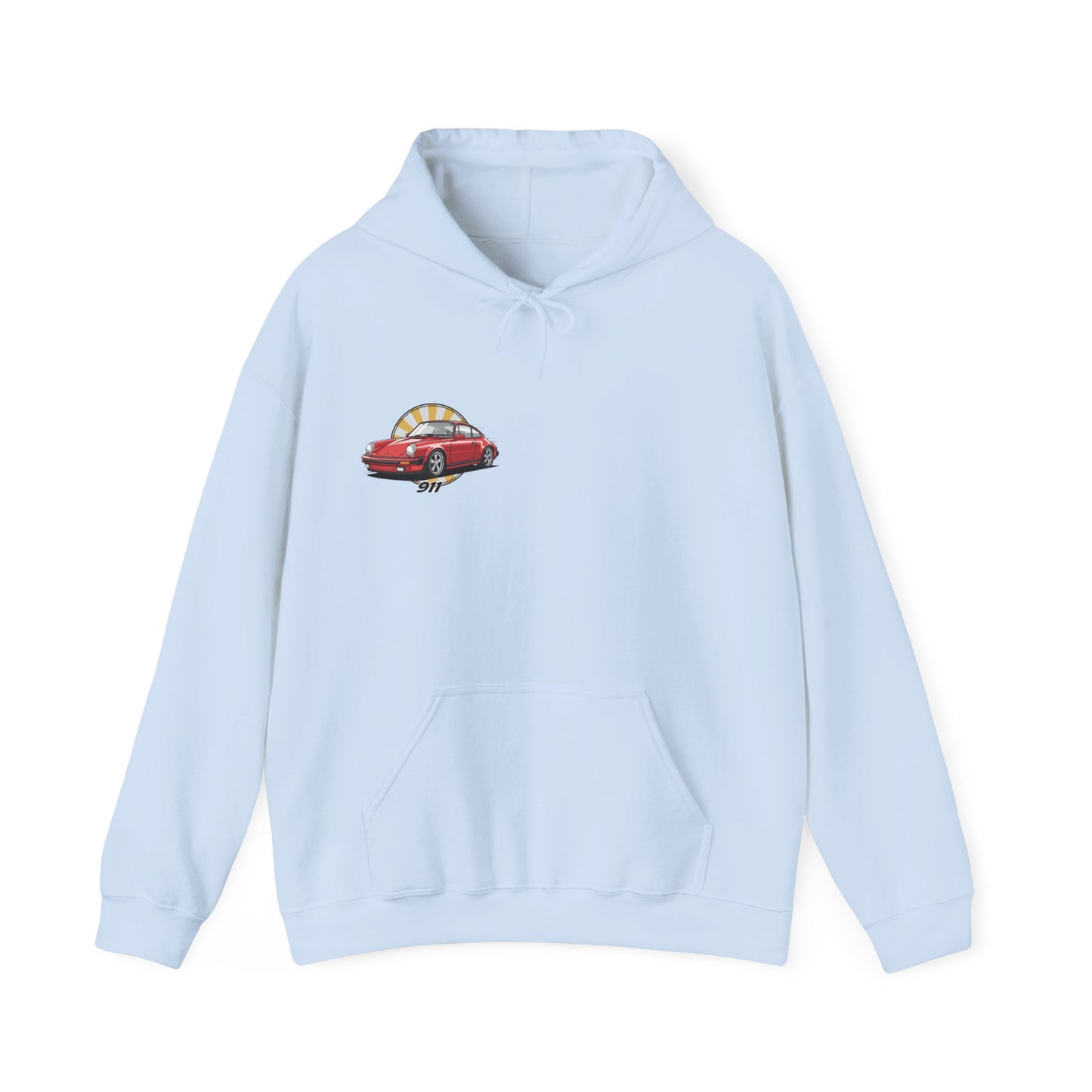 Porsche 911 Red Sports Car Hoodie — Retro Sunrise Racing Graphic