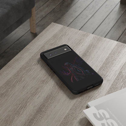 Dark Hoodie Shadow Warrior Phone Case – Protective Tough Case with Neon Winged Grim Reaper Design