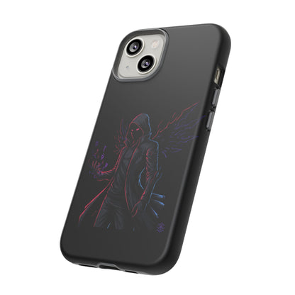 Dark Hoodie Shadow Warrior Phone Case – Protective Tough Case with Neon Winged Grim Reaper Design