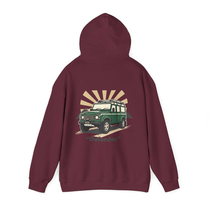 Classic Land Rover Defender SUV Hoodie — Vintage Green Off‑Road Truck Sweatshirt