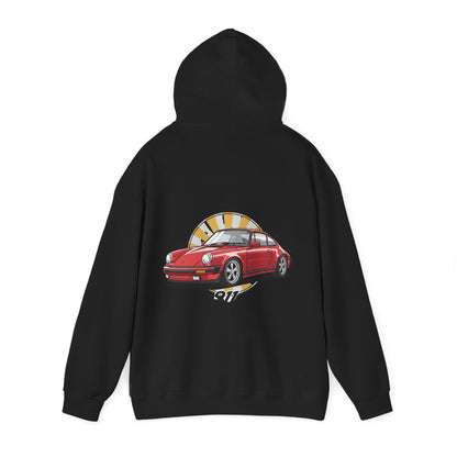 Porsche 911 Red Sports Car Hoodie — Retro Sunrise Racing Graphic