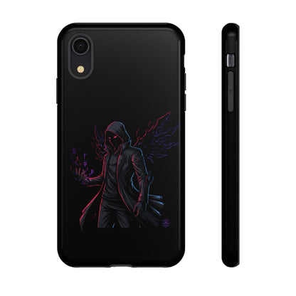 Dark Hoodie Shadow Warrior Phone Case – Protective Tough Case with Neon Winged Grim Reaper Design