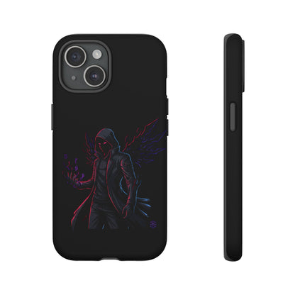 Dark Hoodie Shadow Warrior Phone Case – Protective Tough Case with Neon Winged Grim Reaper Design