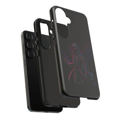 Dark Hoodie Shadow Warrior Phone Case – Protective Tough Case with Neon Winged Grim Reaper Design