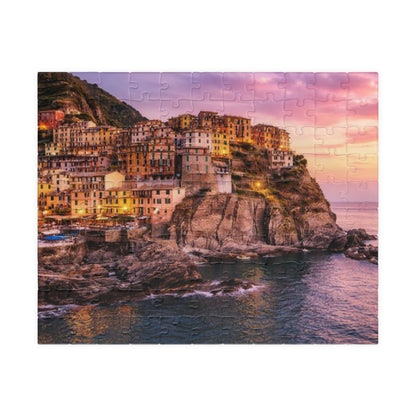 Coastal Village Sunset Puzzle — Scenic Landscape Jigsaw (110/252/520/1014 pcs)