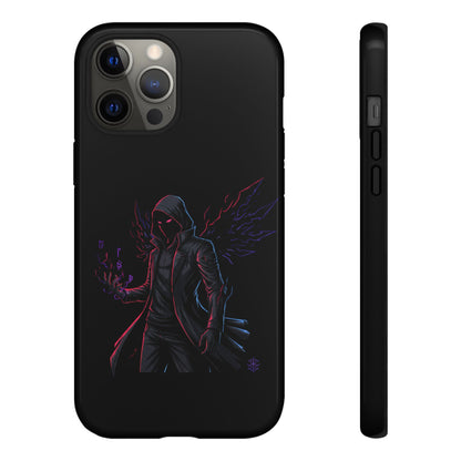 Dark Hoodie Shadow Warrior Phone Case – Protective Tough Case with Neon Winged Grim Reaper Design