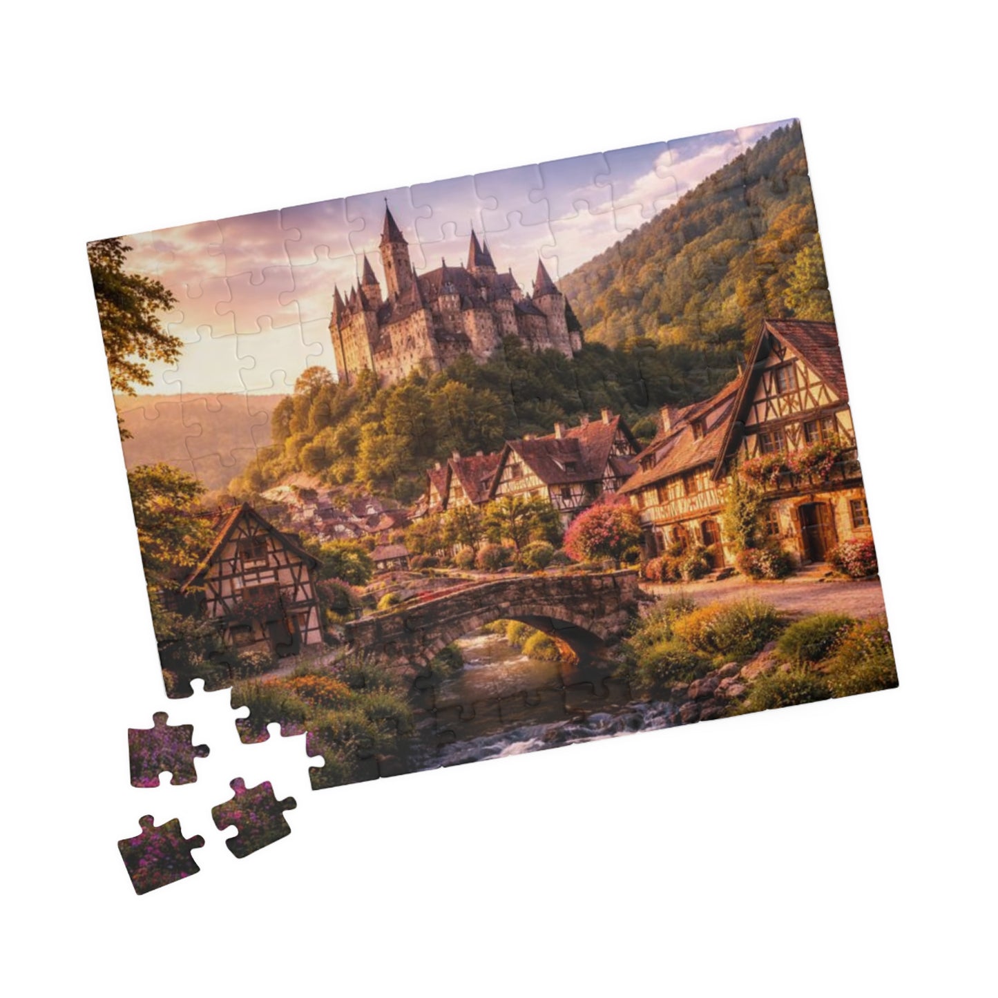 Scenic Castle Village Jigsaw Puzzle — 110/252/520/1014-Piece Fantasy Landscape Puzzle