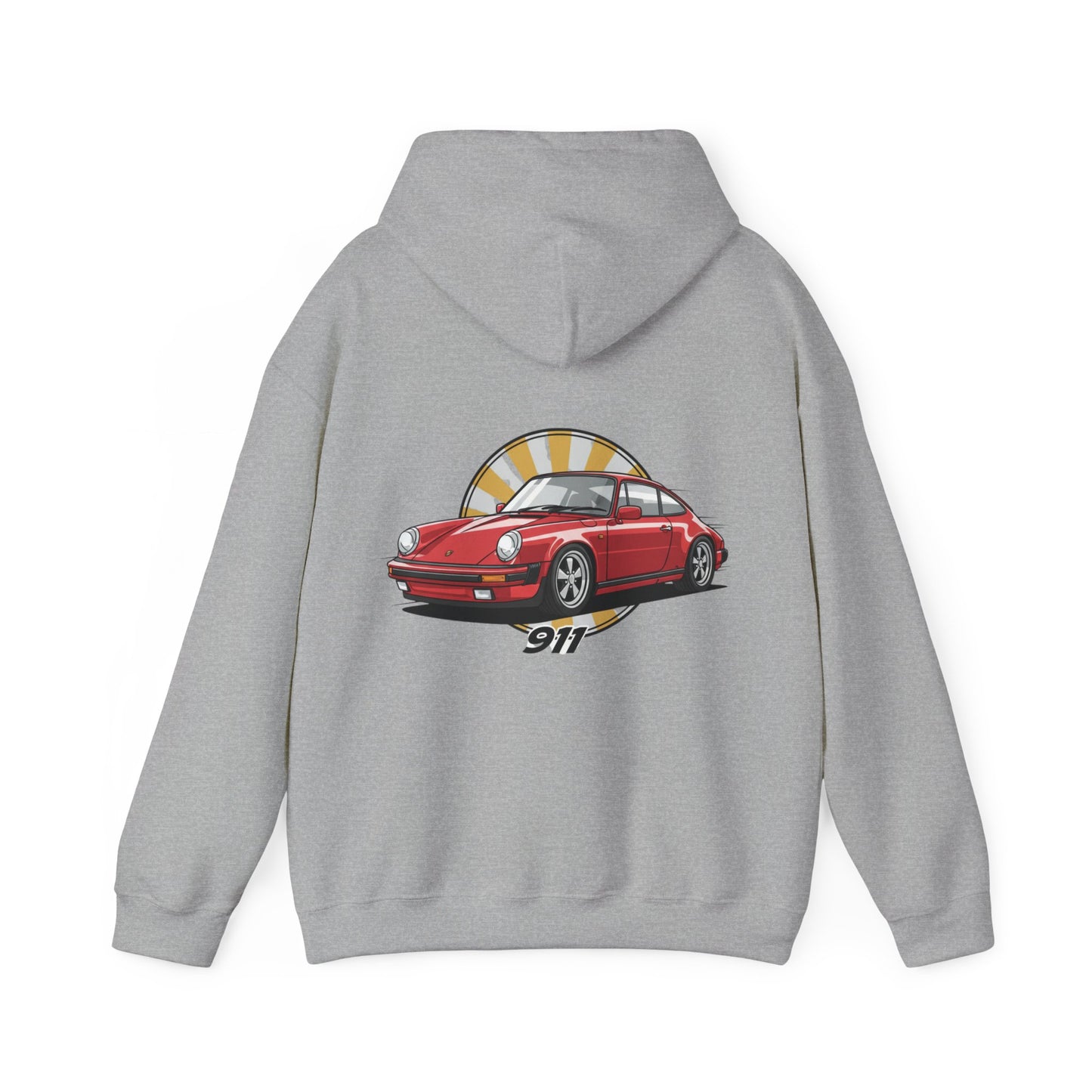 Porsche 911 Red Sports Car Hoodie — Retro Sunrise Racing Graphic