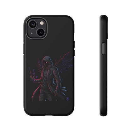 Dark Hoodie Shadow Warrior Phone Case – Protective Tough Case with Neon Winged Grim Reaper Design