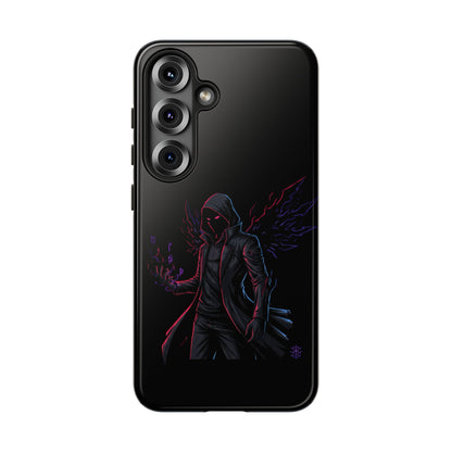 Dark Hoodie Shadow Warrior Phone Case – Protective Tough Case with Neon Winged Grim Reaper Design
