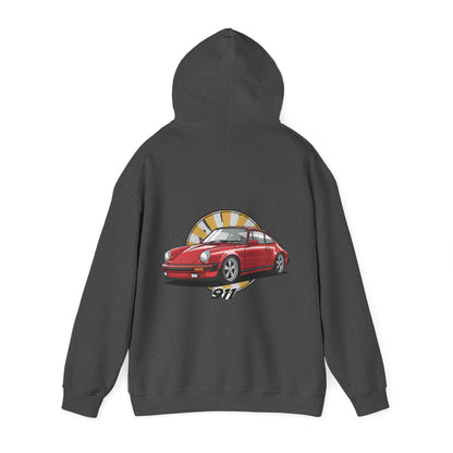 Porsche 911 Red Sports Car Hoodie — Retro Sunrise Racing Graphic