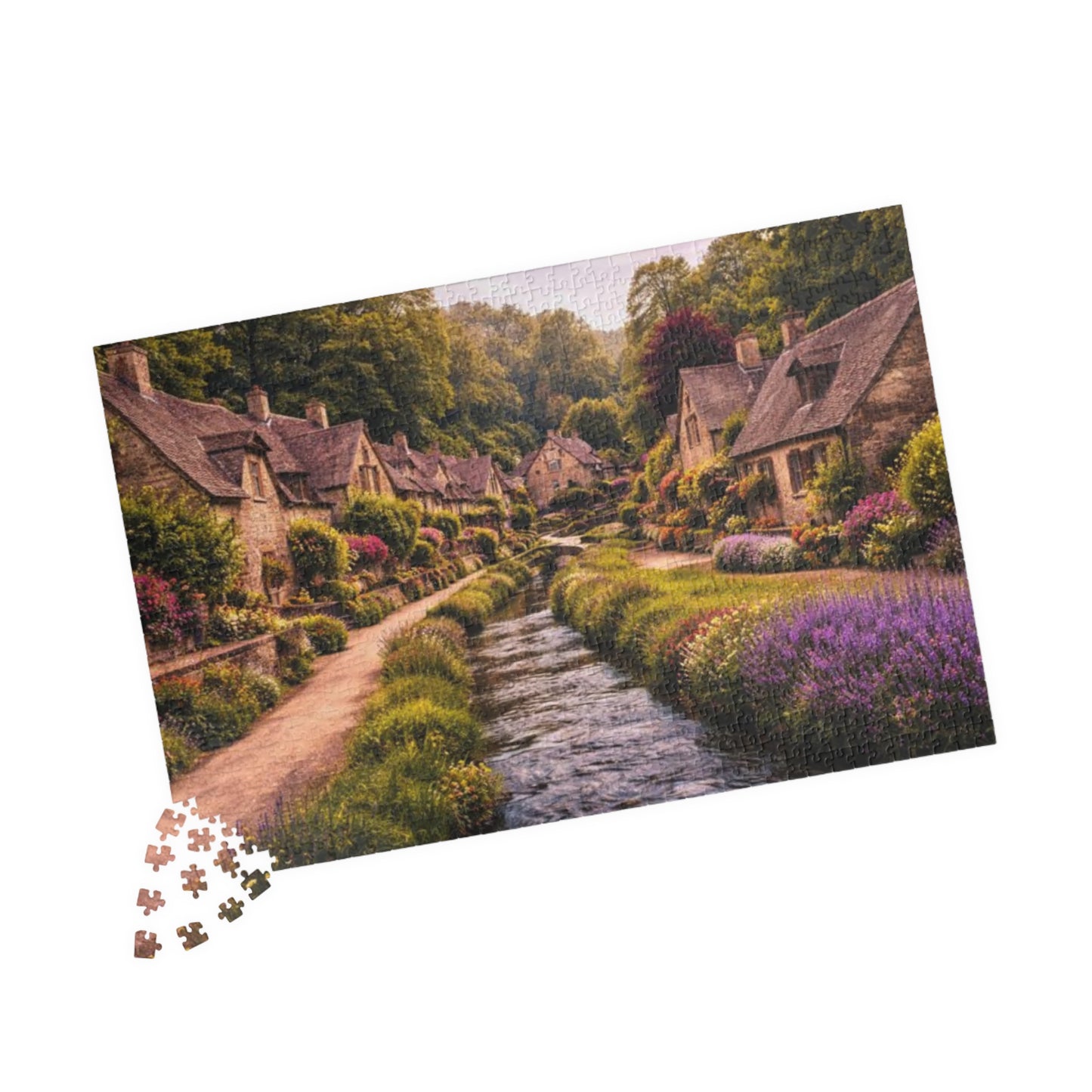 Cottage River Lane Jigsaw Puzzle — Scenic Village Landscape Puzzle (110/252/520/1014 pcs)